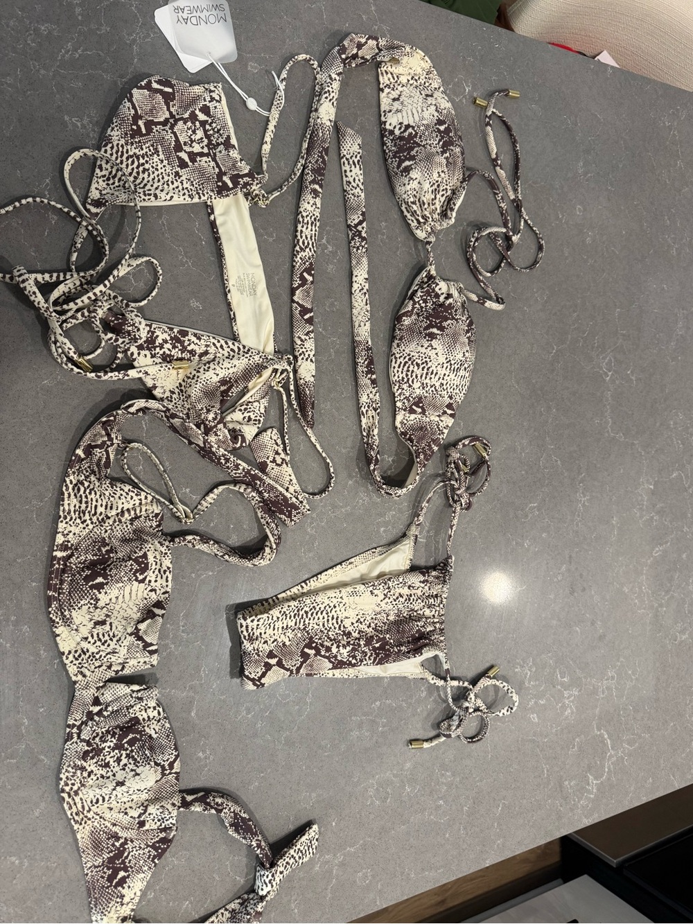 Monday Swimwear Snake Print Bikini Set in Beige and Brown